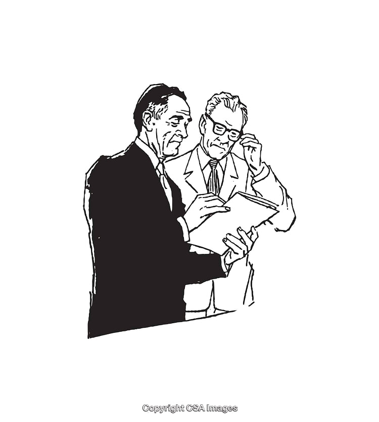 Hand-Drawn Illustration of Two Professionals Reviewing a Document