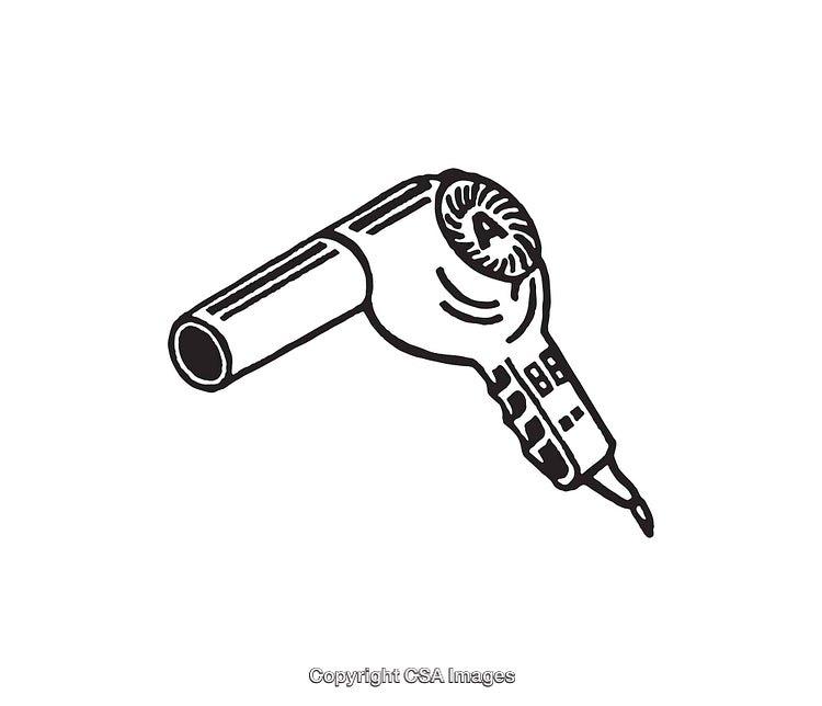 Black and White Line Art Illustration of a Hair Dryer