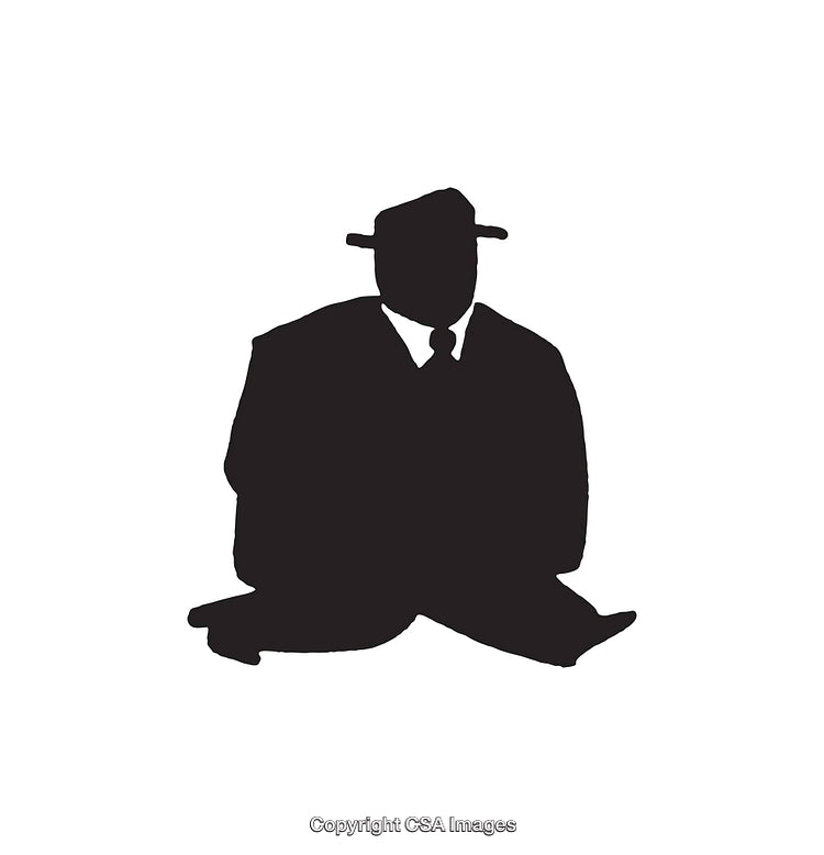 Minimalist Black and White Silhouette of a Sitting Figure in a Hat