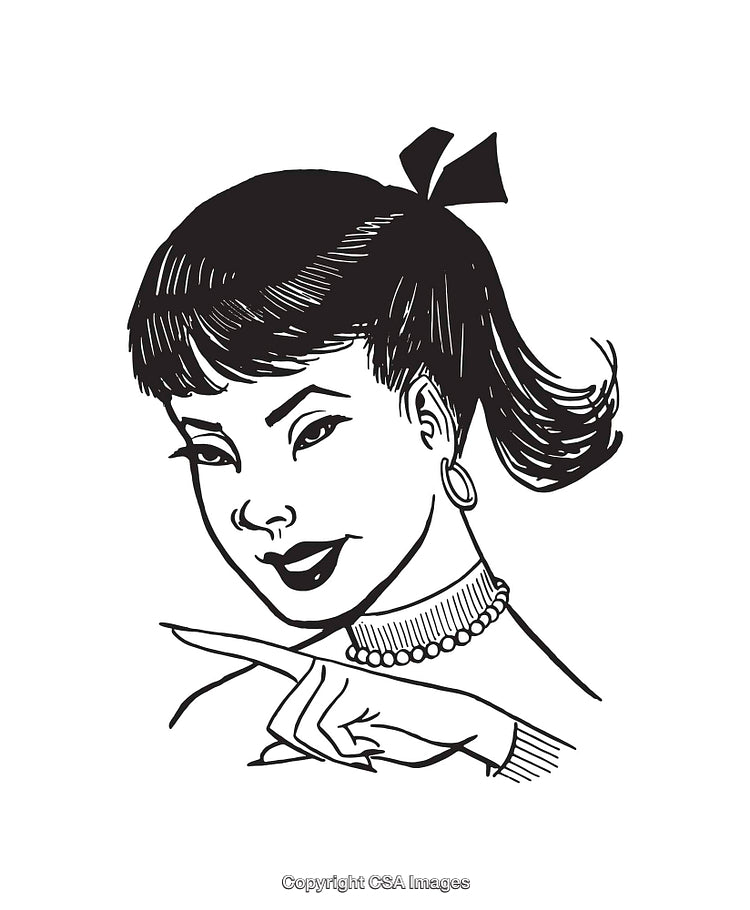 Retro Illustration of a Woman Pointing with Confidence and Style