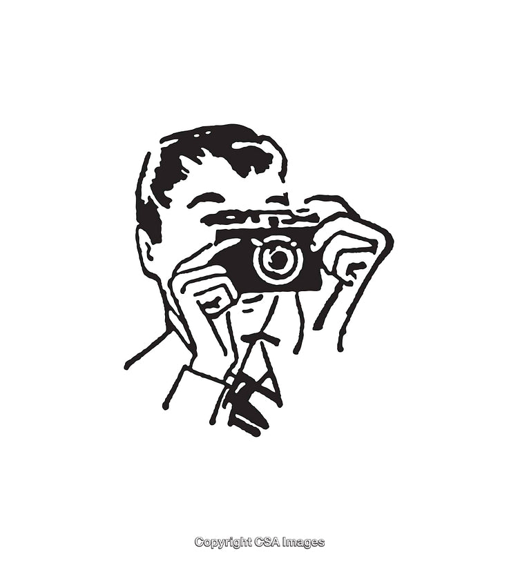 Vintage Line Art Illustration of Person Taking a Photograph with Camera