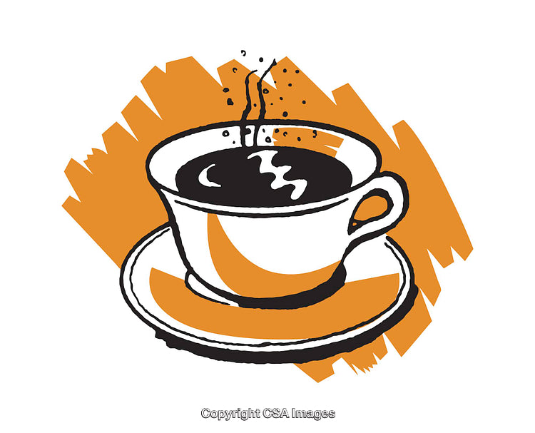 Illustration of a Steaming Cup of Coffee with Vibrant Orange Highlight
