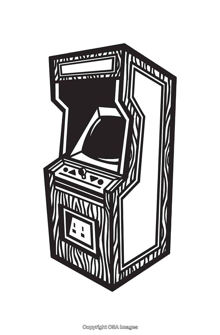 Retro Arcade Machine Black And White Line Art Illustration