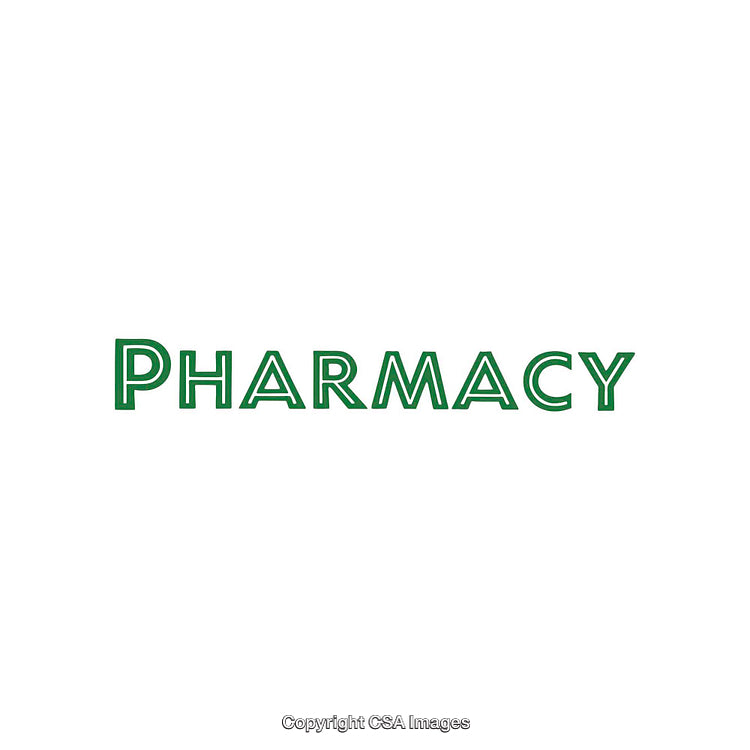 Green Pharmacy Sign on White Background in Bold Text Style