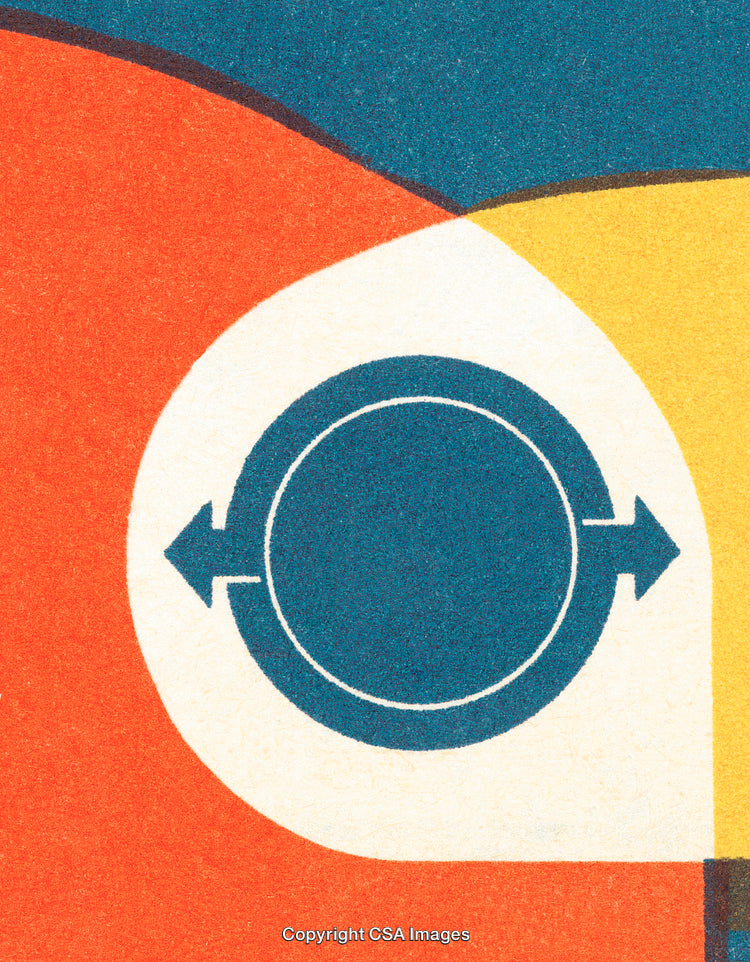 Abstract Geometric Design Featuring Circular Arrows and Bold Colors
