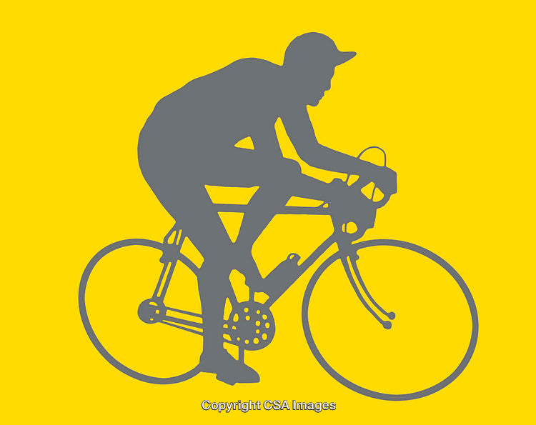 Cyclist in Action Silhouette on a Vibrant Yellow Background