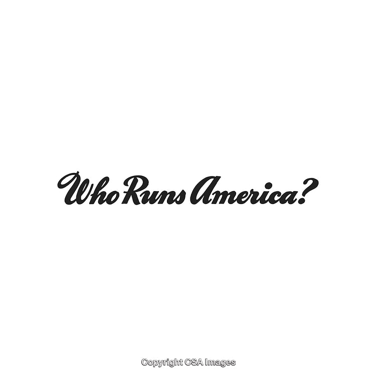 Who Runs America Text in Elegant Black Font on White Background