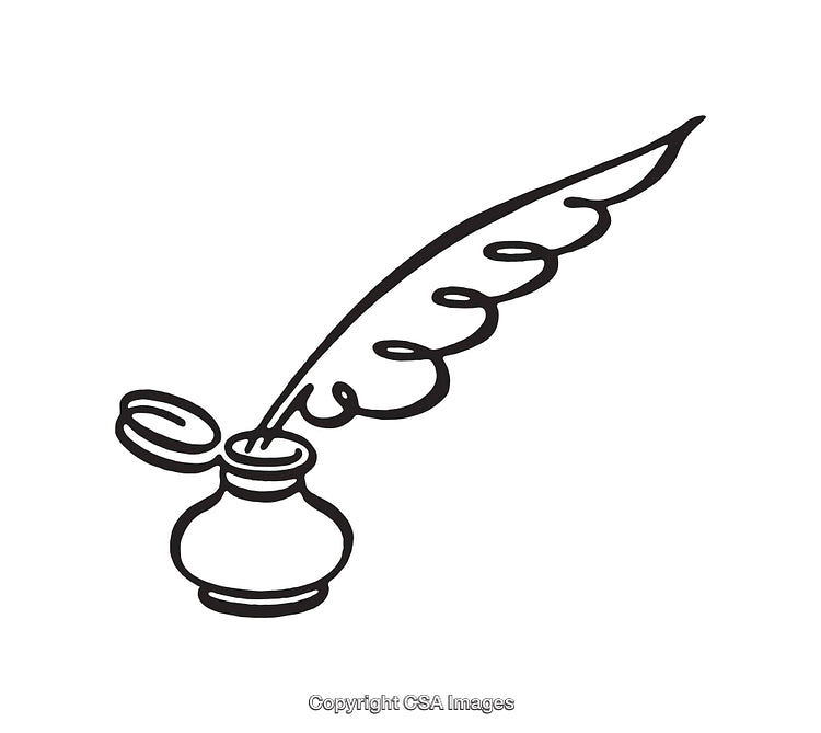 Elegant Black and White Quill Ink Illustration for Writing Themed Art