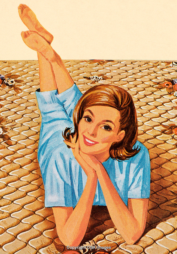 Retro Illustration of a Smiling Woman Relaxing with Cheerful Expression
