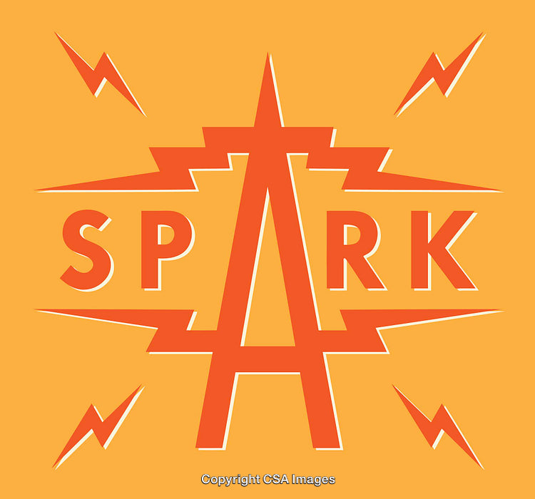 Creative Line Art Illustration Featuring the Word Spark and Lightning Accents