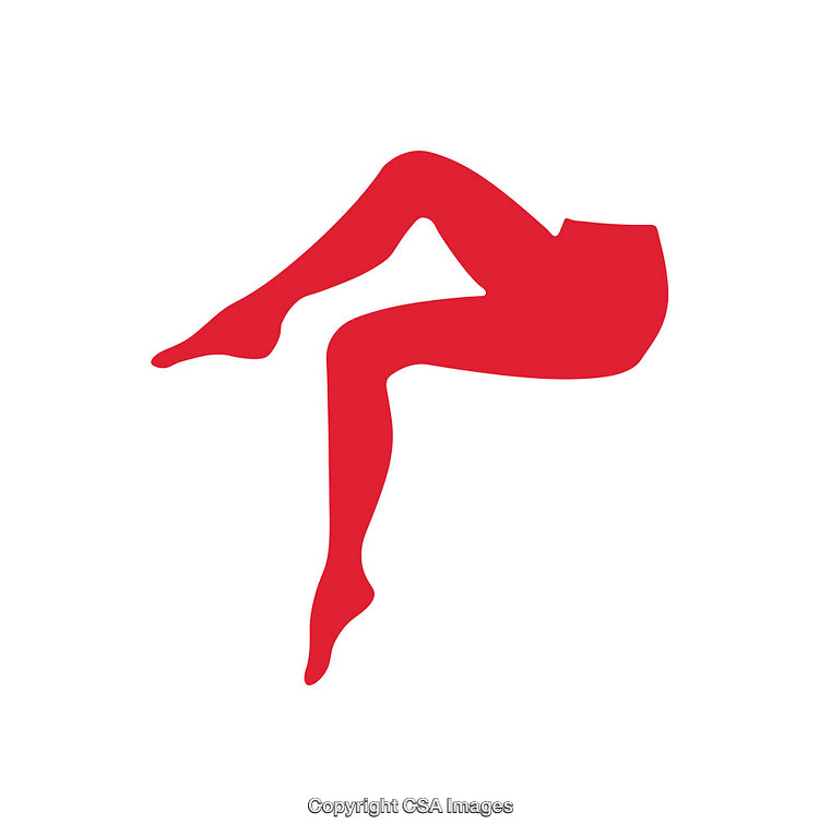 Stylized Red Icon Depicting Relaxed Seated Legs on White Background