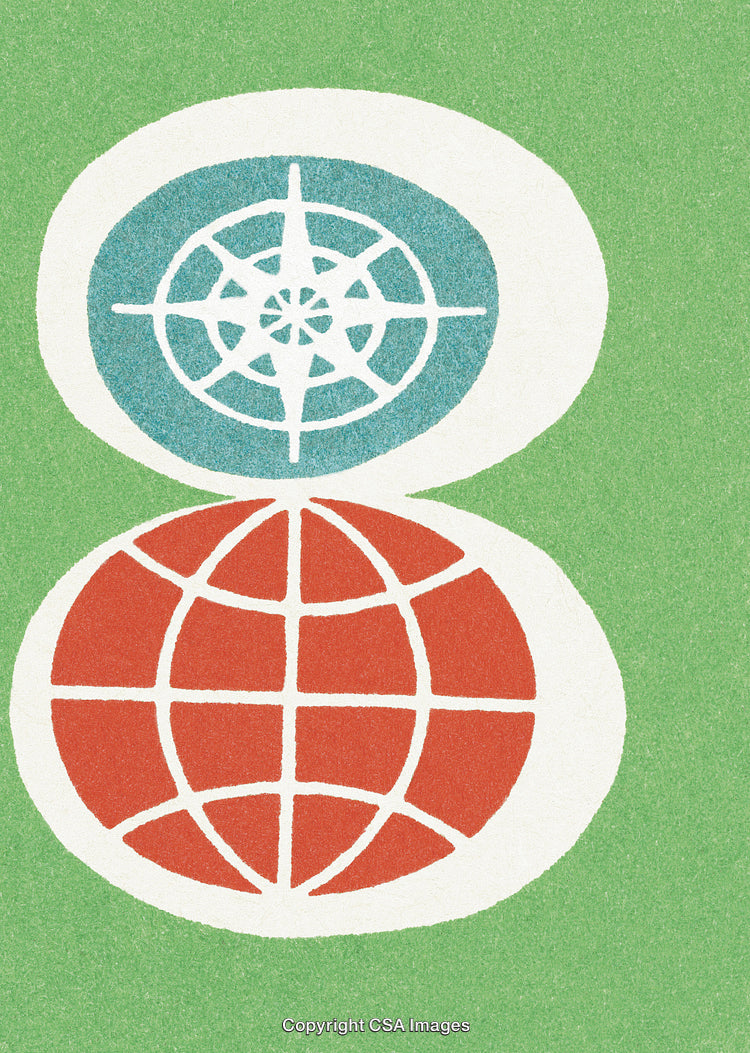 Abstract Earth and Compass Design on Green Background