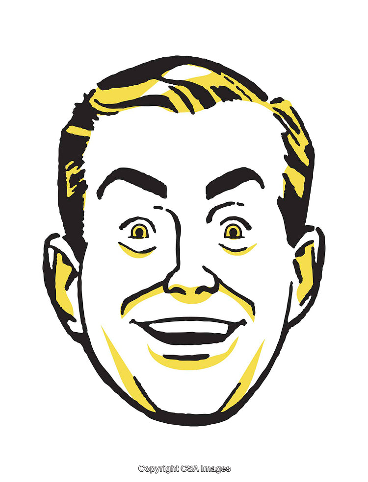 Retro Illustration of a Cheerful Face in Bold Black and Yellow Colors