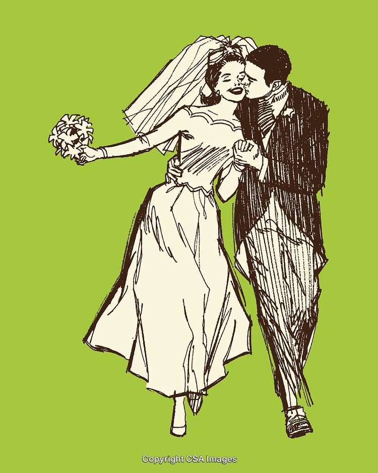 Artistic Illustration of a Happily Married Couple on Their Wedding Day