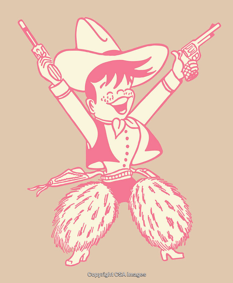 Playful Cowboy Dressed in Costume with Guns and Chaps Illustration