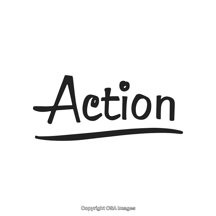 Handwritten 'Action' Text Design with Underline on White Background