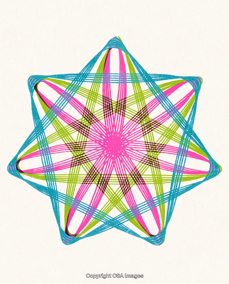 Colorful Geometric Star Pattern with Vibrant Lines and Abstract Shapes