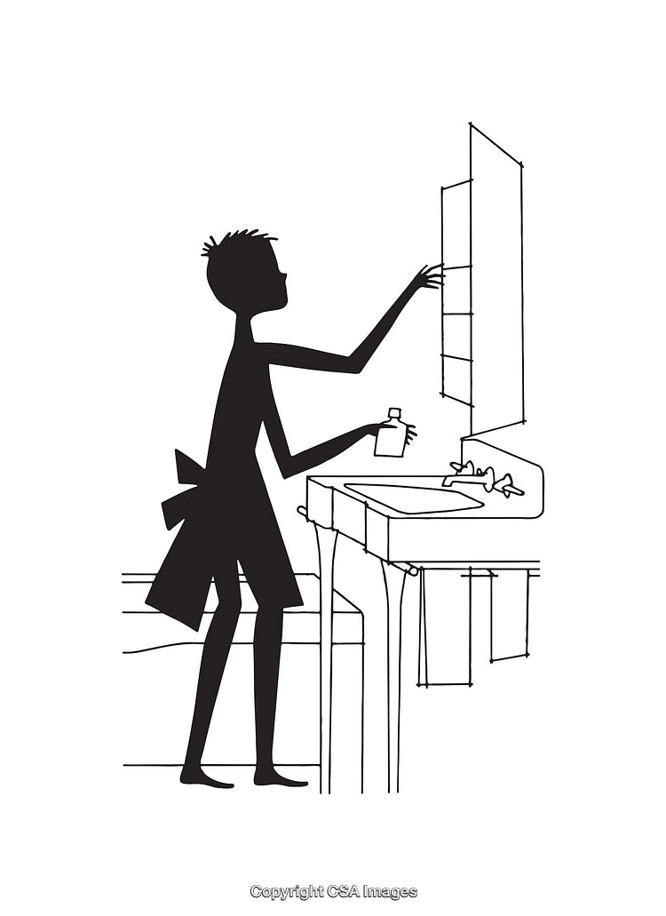Minimalist Line Art of Bathroom Routine with Sink and Mirror