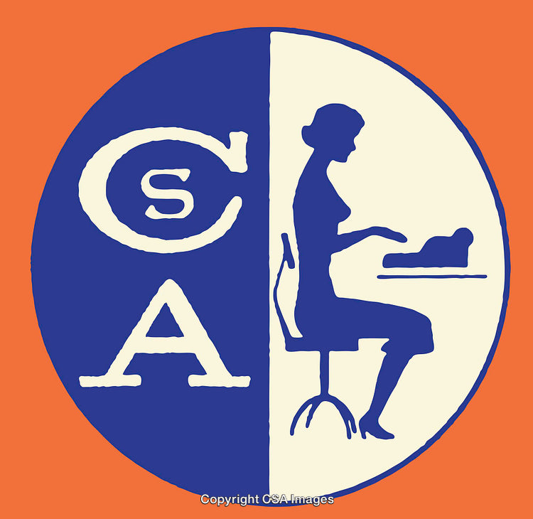 Vintage Graphic Symbolizing Clerical Work in Color Line Art Style
