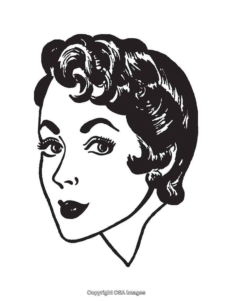 Retro Style Black and White Vintage Woman Line Art Illustration