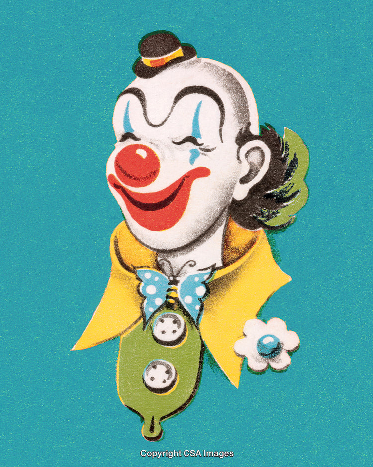 Smiling Clown Illustration Featuring Bright Colors and Vintage Artistic Style