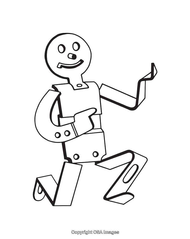 Hand-Drawn Line Art of a Cheerful Robot in a Playful Pose