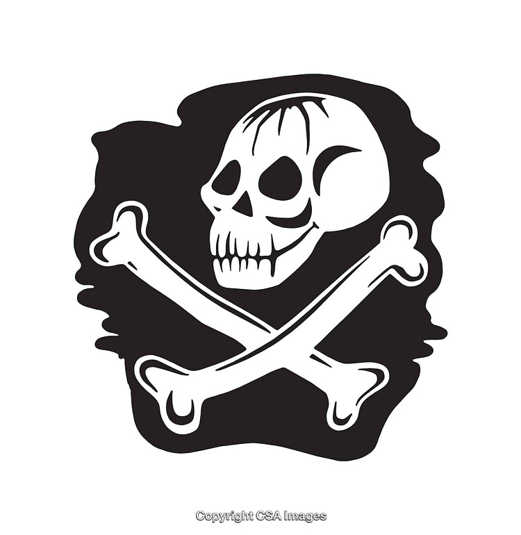 Black and White Skull and Crossbones Line Art Illustration