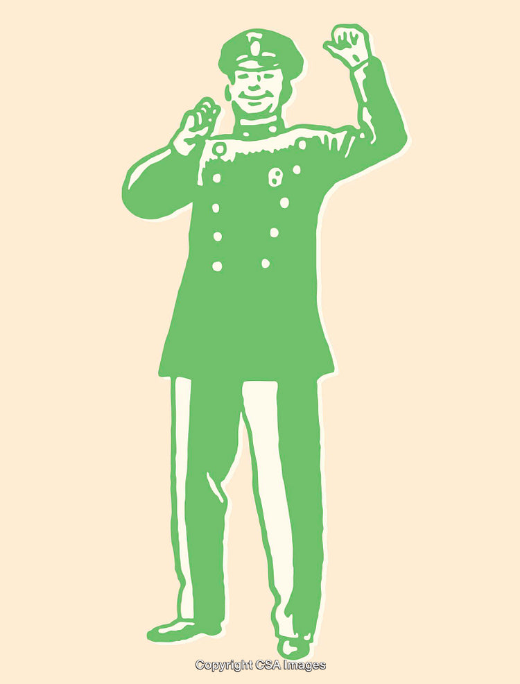 Vintage Style Illustration of a Cheerful Police Officer in Uniform