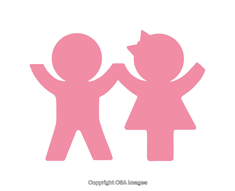 Pink Icon of Two Children Holding Hands in Unity and Friendship