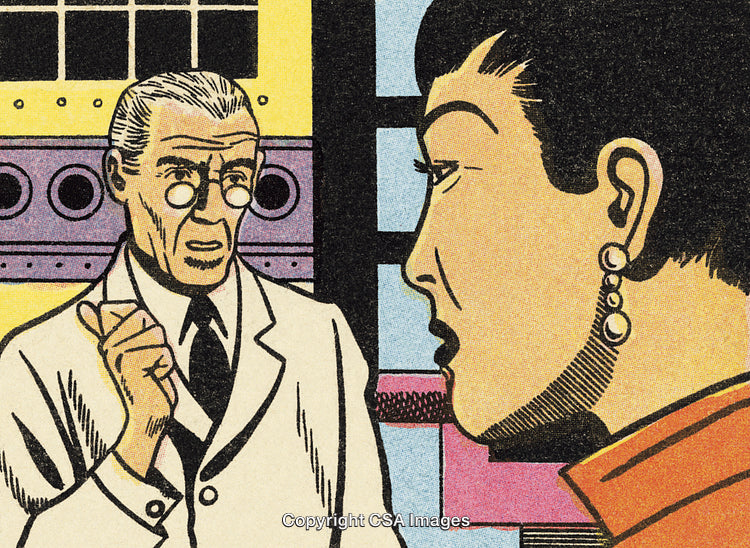 Retro Comic Style Scientists Engaging in a Scientific Discussion