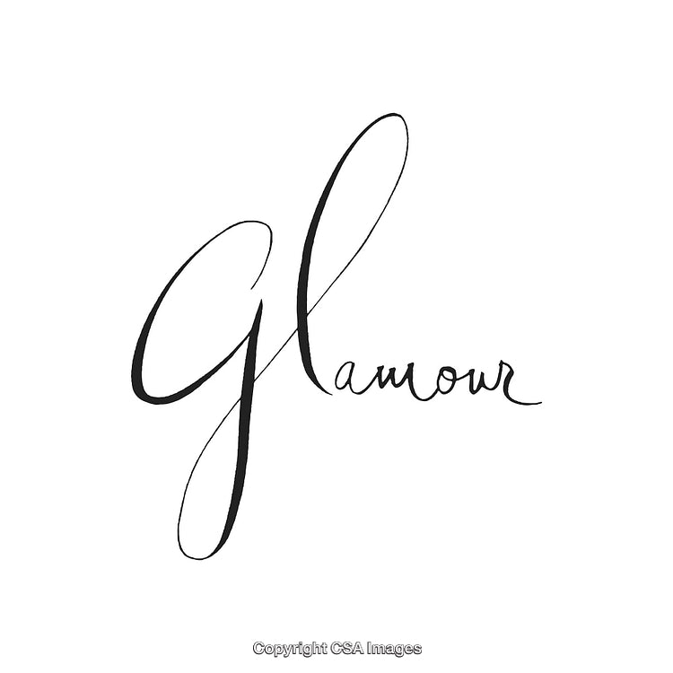 Elegant Handwritten Script Word 'Glamour' on Clean White Background
