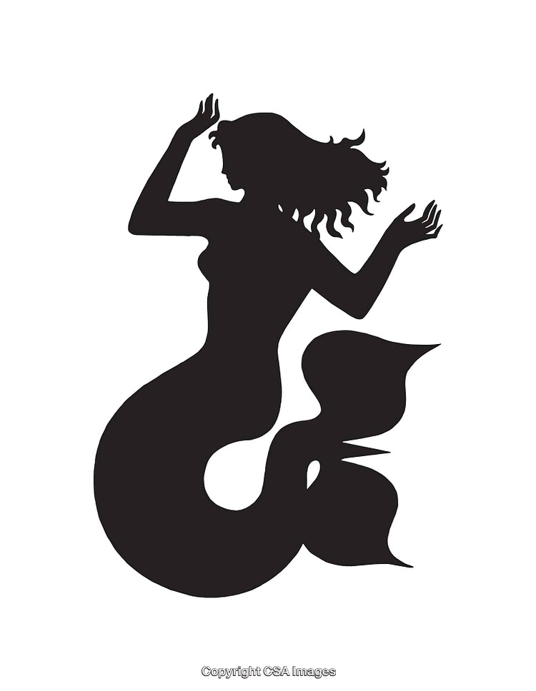 Black Silhouette of a Graceful Mermaid in Elegant Pose