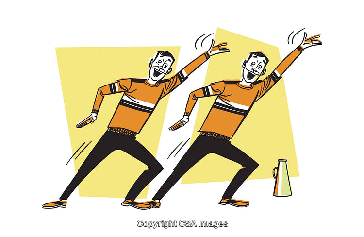 Dynamic Cartoon Illustration of Two Identical Individuals Enjoying Active Movements