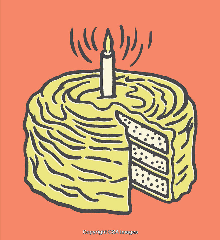 Colorful Line Art of a Birthday Cake with Candle on Top