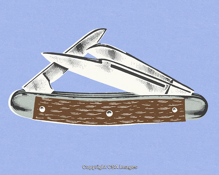 Vintage Style Folding Pocket Knife with Wooden Handle and Open Blades