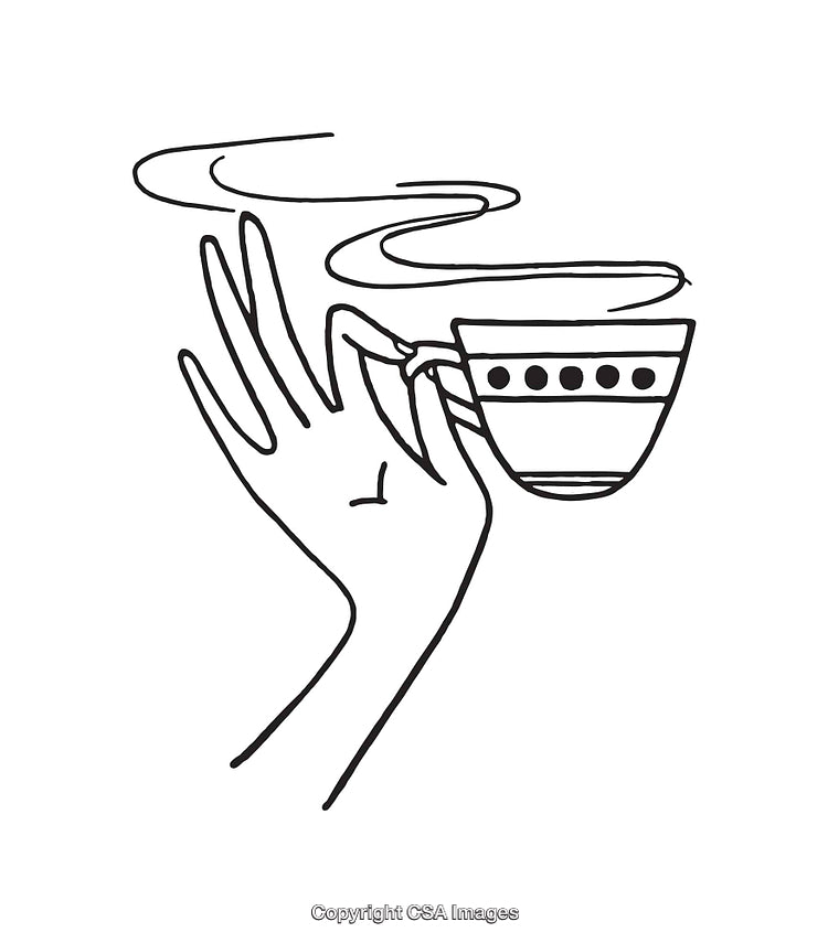Elegant Line Art of Hand Holding a Steaming Cup