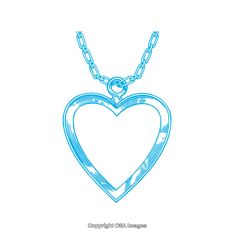 Elegant Heart-Shaped Pendant with Chain in Minimal Blue Line Art Drawing