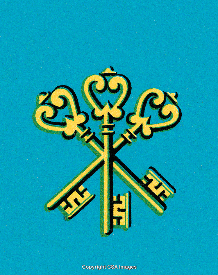 Elegant Crossed Vintage Keys Against Turquoise Background