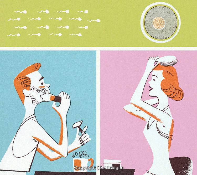 Retro Illustration of Couple Grooming with Biological Concept Art Details