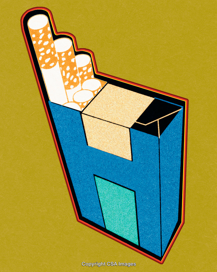Stylized Illustration of Cigarette Pack and Cigarettes with Bold Abstract Design