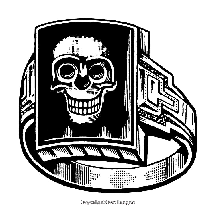 Engraved Skull Design on Detailed Black and White Ring Artwork