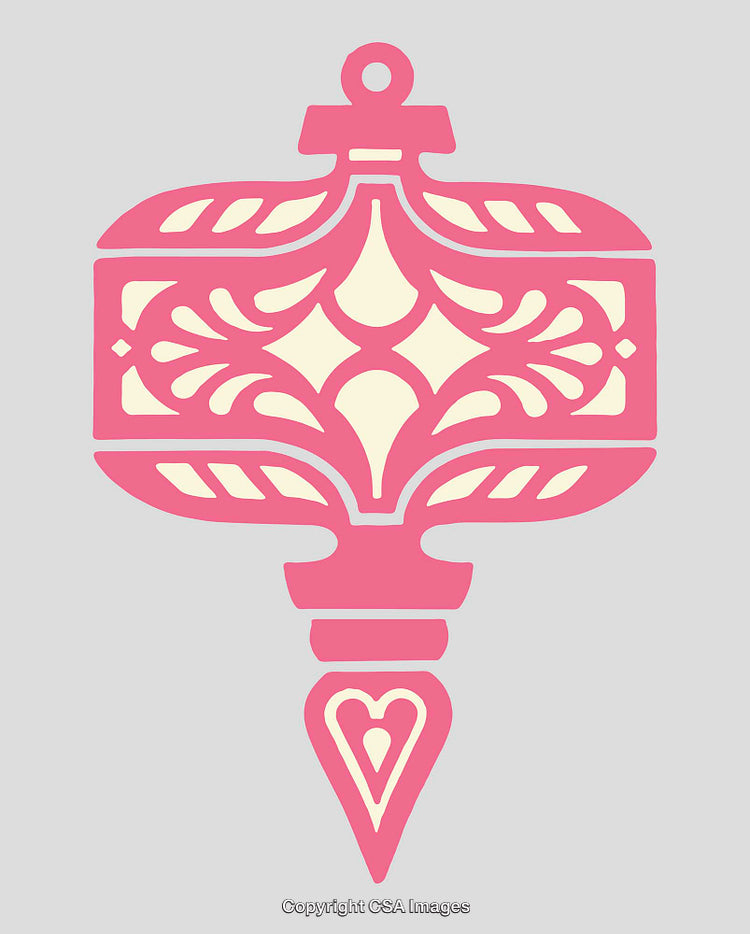 Pink Decorative Ornament with Intricate Patterns and Heart Motif