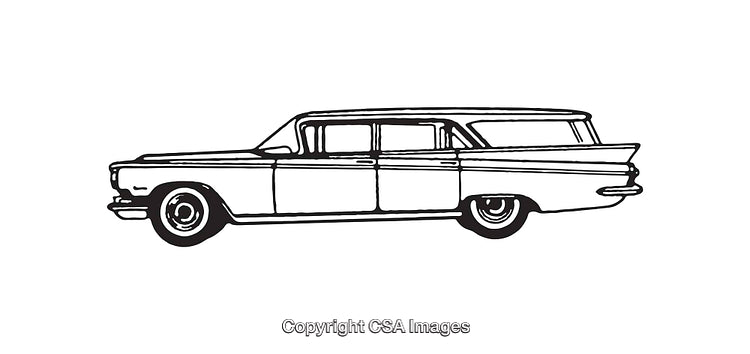 Vintage Station Wagon in Black and White Line Art Style