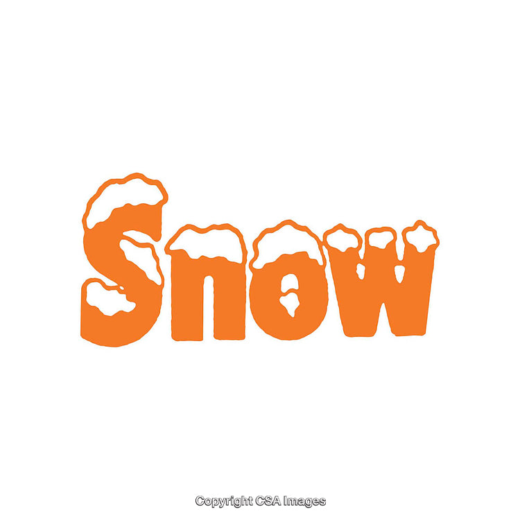 Orange Snow Text with Snowy Caps on a White Background