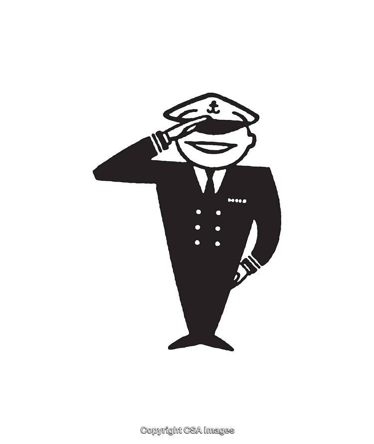Black and White Artwork of a Saluting Naval Officer Illustration