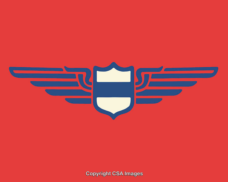 Red Background with Blue Shield and Wing Design Icon