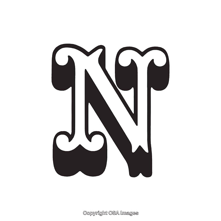 Stylized Monochrome Letter N in Ornamental Font Design