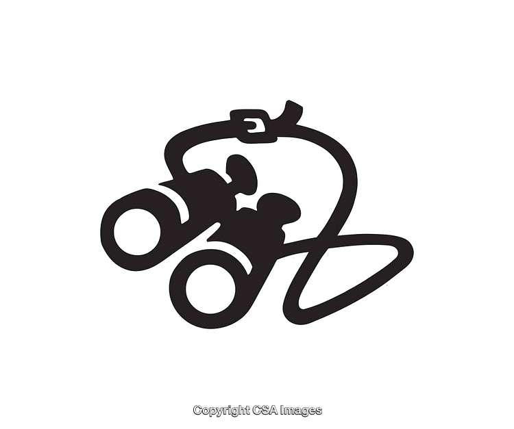 Simple Black And White Illustration of a Pair of Binoculars with Strap
