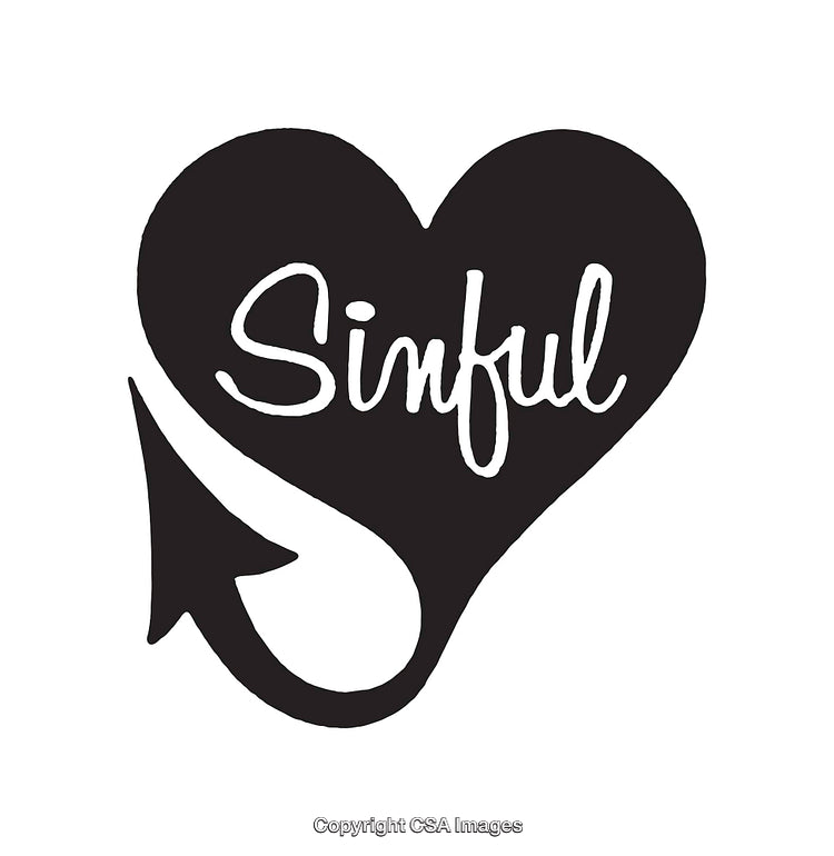 Black and White Illustration of Heart Shape with Sinful Wording