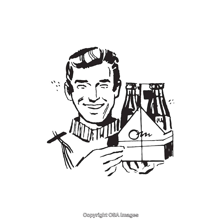 Retro Line Art Illustration of a Smiling Man With a Six-Pack